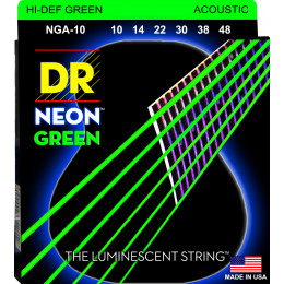 DR NGA-10 - струны для акустической гитары, Калибр: 10-48, Серия: HI-DEF NEON™, Обмотка: посеребрёная медь, Покрытие: люминесцентное