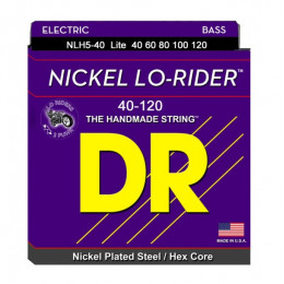 DR NLH5-40 - струны для 5-струнной бас-гитары, Калибр: 40-120, Серия: NICKEL LO-RIDER™, Обмотка: никелированая сталь, Покрытие: нет