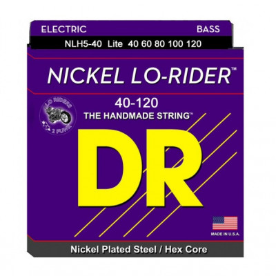 DR NLH5-40 - струны для 5-струнной бас-гитары, Калибр: 40-120, Серия: NICKEL LO-RIDER™, Обмотка: никелированая сталь, Покрытие: нет DR NLH5-40 - струны для 5-струнной бас-гитары, Калибр: 40-120, Серия: NICKEL LO-RIDER™, Обмотка: никелированая сталь, Покрытие: нет