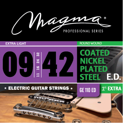 Magma Strings GE110ED - Струны для электрогитары, Серия: Coated Nickel Plated Steel, Калибр: 9-11-16-24-32-42, Обмотка: круглая, никелированая сталь, Magma Strings GE110ED - Струны для электрогитары, Серия: Coated Nickel Plated Steel, Калибр: 9-11-16-24-32-42, Обмотка: круглая, никелированая сталь,