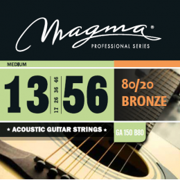 Magma Strings GA150B80 - Струны для акустической гитары, Серия: Bronze 80-20, Калибр: 13-17-26-36-46-56, Обмотка: круглая, бронзовый сплав 80/20, Натя