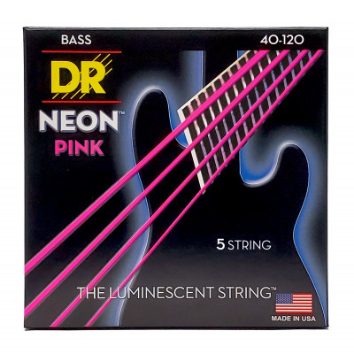 DR NPB5-40 - струны для 5-струнной бас-гитары, Калибр: 40-120, Серия: HI-DEF NEON™, Обмотка: посеребрёная/никелированая сталь, Покрытие: люминесцентно