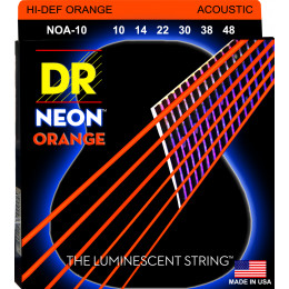 DR NOA-10 - струны для акустической гитары, Калибр: 10-48, Серия: HI-DEF NEON™, Обмотка: посеребрёная медь, Покрытие: люминесцентное