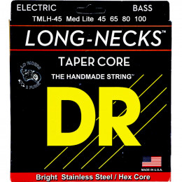 DR TMLH-45 - струны для 4-струнной бас-гитары, Калибр: 45-100, Серия: LONG NECKS™, Обмотка: нержавеющая сталь, Покрытие: нет