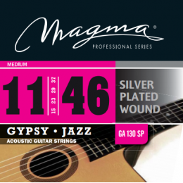Magma Strings GA130SP - Струны для акустической гитары, Серия: Silver Plated Wound Gypsy Jazz, Калибр: 11-15-23-29-37-46, Обмотка: посеребрёная медь,