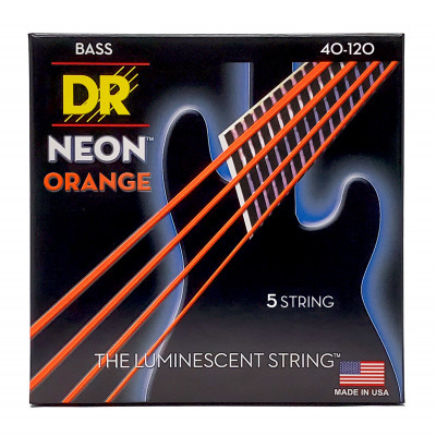 DR NOB5-40 - струны для 5-струнной бас-гитары, Калибр: 40-120, Серия: HI-DEF NEON™, Обмотка: посеребрёная/никелированая сталь, Покрытие: люминесцентно
