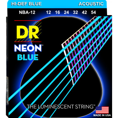 DR NBA-12 - струны для акустической гитары, Калибр: 12-54, Серия: HI-DEF NEON™, Обмотка: посеребрёная медь, Покрытие: люминесцентное