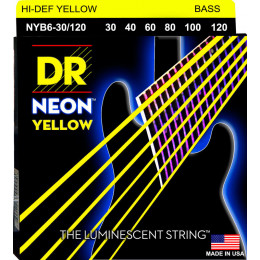 DR NYB6-30/120 - струны для 6-струнной бас-гитары, Калибр: 30-120, Серия: HI-DEF NEON™, Обмотка: посеребрёная/никелированая сталь, Покрытие: люминесце