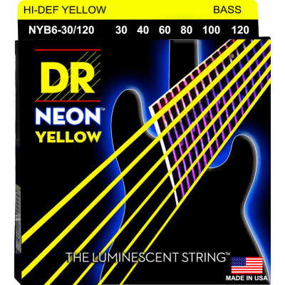 DR NYB6-30/120 - струны для 6-струнной бас-гитары, Калибр: 30-120, Серия: HI-DEF NEON™, Обмотка: посеребрёная/никелированая сталь, Покрытие: люминесце DR NYB6-30/120 - струны для 6-струнной бас-гитары, Калибр: 30-120, Серия: HI-DEF NEON™, Обмотка: посеребрёная/никелированая сталь, Покрытие: люминесце