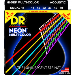 DR NMCA-2/11 - струны для акустической гитары, упаковка 2 комплекта, Калибр: 11-50, Серия: HI-DEF NEON™, Обмотка: посеребрёная медь, Покрытие: люминес