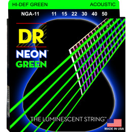 DR NGA-11 - струны для акустической гитары, Калибр: 11-50, Серия: HI-DEF NEON™, Обмотка: посеребрёная медь, Покрытие: люминесцентное