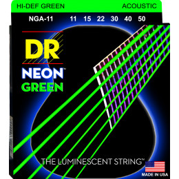 DR NGA-11 - струны для акустической гитары, Калибр: 11-50, Серия: HI-DEF NEON™, Обмотка: посеребрёная медь, Покрытие: люминесцентное