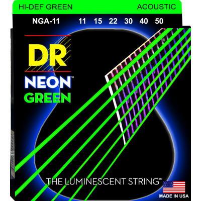 DR NGA-11 - струны для акустической гитары, Калибр: 11-50, Серия: HI-DEF NEON™, Обмотка: посеребрёная медь, Покрытие: люминесцентное DR NGA-11 - струны для акустической гитары, Калибр: 11-50, Серия: HI-DEF NEON™, Обмотка: посеребрёная медь, Покрытие: люминесцентное