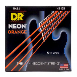 DR NOB5-45 - струны для 5-струнной бас-гитары, Калибр: 45-125, Серия: HI-DEF NEON™, Обмотка: посеребрёная/никелированая сталь, Покрытие: люминесцентно
