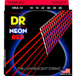 DR NRA-10 - струны для акустической гитары, Калибр: 10-48, Серия: HI-DEF NEON™, Обмотка: посеребрёная медь, Покрытие: люминесцентное