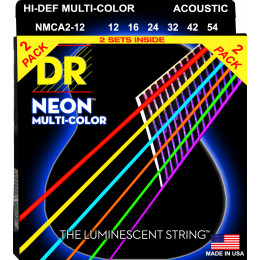 DR NMCA-2/12 - струны для акустической гитары, упаковка 2 комплекта, Калибр: 12-54, Серия: HI-DEF NEON™, Обмотка: посеребрёная медь, Покрытие: люминес