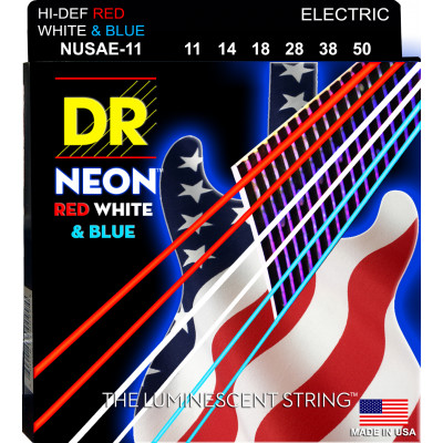 DR NUSAE-11 - струны для электрогитары, Калибр: 11-50, Серия: HI-DEF NEON™, Обмотка: посеребрёная/никелированая сталь, Покрытие: люминесцентное DR NUSAE-11 - струны для электрогитары, Калибр: 11-50, Серия: HI-DEF NEON™, Обмотка: посеребрёная/никелированая сталь, Покрытие: люминесцентное