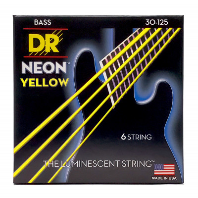 DR NYB6-30 - струны для 6-струнной бас-гитары, Калибр: 30-125, Серия: HI-DEF NEON™, Обмотка: посеребрёная/никелированая сталь, Покрытие: люминесцентно DR NYB6-30 - струны для 6-струнной бас-гитары, Калибр: 30-125, Серия: HI-DEF NEON™, Обмотка: посеребрёная/никелированая сталь, Покрытие: люминесцентно