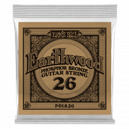 Ernie Ball 1826 струна одиночная для акустической гитары, Серия Earthwood, Калибр: 26, Сердцевина: шестигранник; сталь, покрытая латунью, Обмотка: