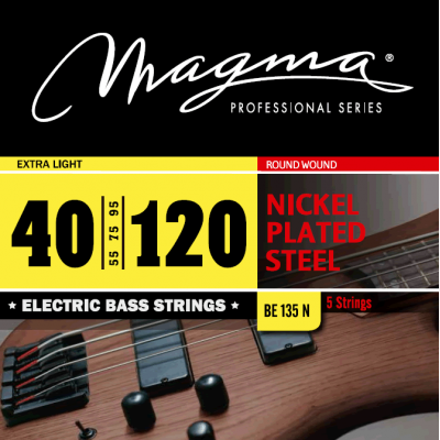 Magma Strings BE135N - Струны для 5-струнной бас-гитары, Серия: Nickel Plated Steel, Калибр: 40-55-75-95-120, Обмотка: круглая, никелированая сталь, Н Magma Strings BE135N - Струны для 5-струнной бас-гитары, Серия: Nickel Plated Steel, Калибр: 40-55-75-95-120, Обмотка: круглая, никелированая сталь, Н
