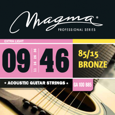 Magma Strings GA100B85 - Струны для акустической гитары, Серия: Bronze 85-15, Калибр: 9-11-16-26-36-46, Обмотка: круглая, бронзовый сплав 85/15, Натяж Magma Strings GA100B85 - Струны для акустической гитары, Серия: Bronze 85-15, Калибр: 9-11-16-26-36-46, Обмотка: круглая, бронзовый сплав 85/15, Натяж