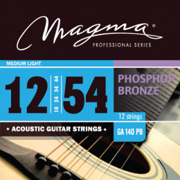 Magma Strings GA140PB12 - Струны для 12-струнной акустической гитары 12-54, Серия: Phosphor Bronze, Калибр: 12-16-24-34-44-54, Обмотка: круглая, фосфо