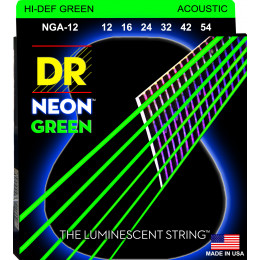 DR NGA-12 - струны для акустической гитары, Калибр: 12-54, Серия: HI-DEF NEON™, Обмотка: посеребрёная медь, Покрытие: люминесцентное