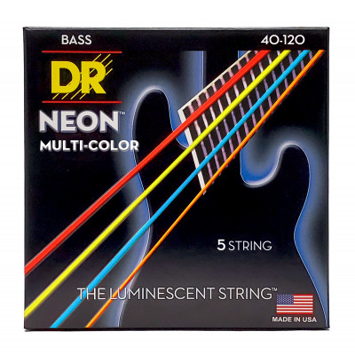DR NMCB5-40 - струны для 5-струнной бас-гитары, Калибр: 40-120, Серия: HI-DEF NEON™, Обмотка: посеребрёная/никелированая сталь, Покрытие: люминесцентн