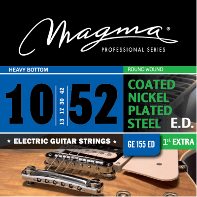 Magma Strings GE155ED - Струны для электрогитары, Серия: Coated Nickel Plated Steel, Калибр: 10-13-17-30-42-52, Обмотка: круглая, никелированая сталь, Magma Strings GE155ED - Струны для электрогитары, Серия: Coated Nickel Plated Steel, Калибр: 10-13-17-30-42-52, Обмотка: круглая, никелированая сталь,