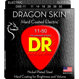 DR DSE-11 - струны для электрогитары, Калибр: 11-50, Серия: DRAGON SKIN™, Обмотка: никелированая сталь, Покрытие: сверху обмотки