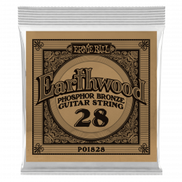 Ernie Ball 1828 струна одиночная для акустической гитары, Серия Earthwood, Калибр: 28, Сердцевина: шестигранник; сталь, покрытая латунью, Обмотка: