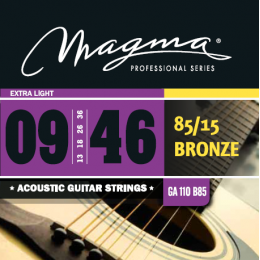 Magma Strings GA110B85 - Струны для акустической гитары, Серия: Bronze 85-15, Калибр: 9-13-18-26-36-46, Обмотка: круглая, бронзовый сплав 85/15, Натяж