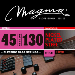 Magma Strings BE175N - Струны для 5-струнной бас-гитары, Серия: Nickel Plated Steel, Калибр: 45-65-85-105-130, Обмотка: круглая, никелированая сталь,