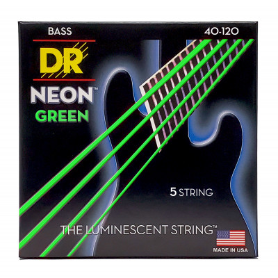 DR NGB5-40 - струны для 5-струнной бас-гитары, Калибр: 40-120, Серия: HI-DEF NEON™, Обмотка: посеребрёная/никелированая сталь, Покрытие: люминесцентно DR NGB5-40 - струны для 5-струнной бас-гитары, Калибр: 40-120, Серия: HI-DEF NEON™, Обмотка: посеребрёная/никелированая сталь, Покрытие: люминесцентно