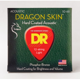 DR DSA-10/12 - струны для 12-струнной акустической гитары, Калибр: 10-48, Серия: DRAGON SKIN™, Обмотка: фосфористая бронза, Покрытие: есть