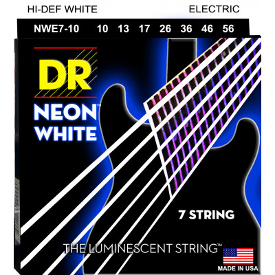 DR NWE7-10 - струны для 7-струнной электрогитары, Калибр: 10-56, Серия: HI-DEF NEON™, Обмотка: посеребрёная/никелированая сталь, Покрытие: люминесцент DR NWE7-10 - струны для 7-струнной электрогитары, Калибр: 10-56, Серия: HI-DEF NEON™, Обмотка: посеребрёная/никелированая сталь, Покрытие: люминесцент