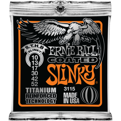 Ernie Ball 3115 струны для эл.гитары Coated Electric Titanium RPS Skinny Top Heavy Bottom Slinky (10-13-17-30-42-52) покрытые спец. сплавом