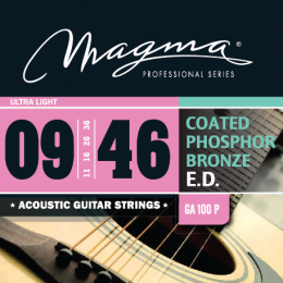 Magma Strings GA100P - Струны для акустической гитары, Серия: Coated Phosphor Bronze, Калибр: 9-11-16-26-36-46, Обмотка: круглая, фосфористая бронза с