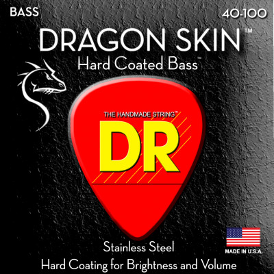 DR DSB-40 - струны для 4-струнной бас-гитары, Калибр: 40-100, Серия: DRAGON SKIN™, Обмотка: нержавеющая сталь, Покрытие: есть