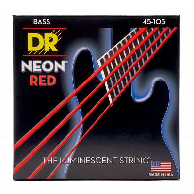 DR NRB-45 - струны для 4-струнной бас-гитары, Калибр: 45-105, Серия: HI-DEF NEON™, Обмотка: посеребрёная/никелированая сталь, Покрытие: люминесцентное