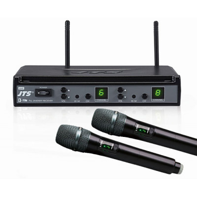 JTS E-7Du/E-7THD (690-726 МГц) Радиосистема двухканальная с двумя ручными радиомикрофонами JTS E-7Du/E-7THD (690-726 МГц) Радиосистема двухканальная с двумя ручными радиомикрофонами