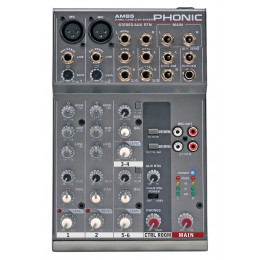 Phonic AM 85 Микшерный пульт 6-и канальный, 2 моно входа, 2 стерео, 3-х пол. экв. на кажд. (10 шт)