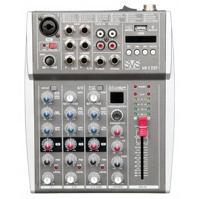 SVS Audiotechnik AM-5 DSP Микшерный пульт аналоговый, 5-канальный, 24 DSP эффекта, USB интерфейс SVS Audiotechnik AM-5 DSP Микшерный пульт аналоговый, 5-канальный, 24 DSP эффекта, USB интерфейс