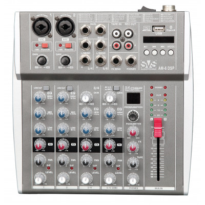 SVS Audiotechnik AM-6 DSP Микшерный пульт аналоговый, 6-канальный, 24 DSP эффекта, USB интерфейс SVS Audiotechnik AM-6 DSP Микшерный пульт аналоговый, 6-канальный, 24 DSP эффекта, USB интерфейс